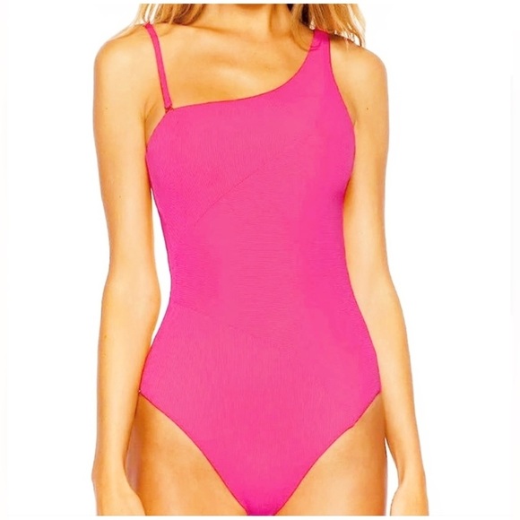 BECCA by Rebecca Virtue Pink Ribbed Asymmetrical One Piece hot pink/coral - Picture 2 of 5